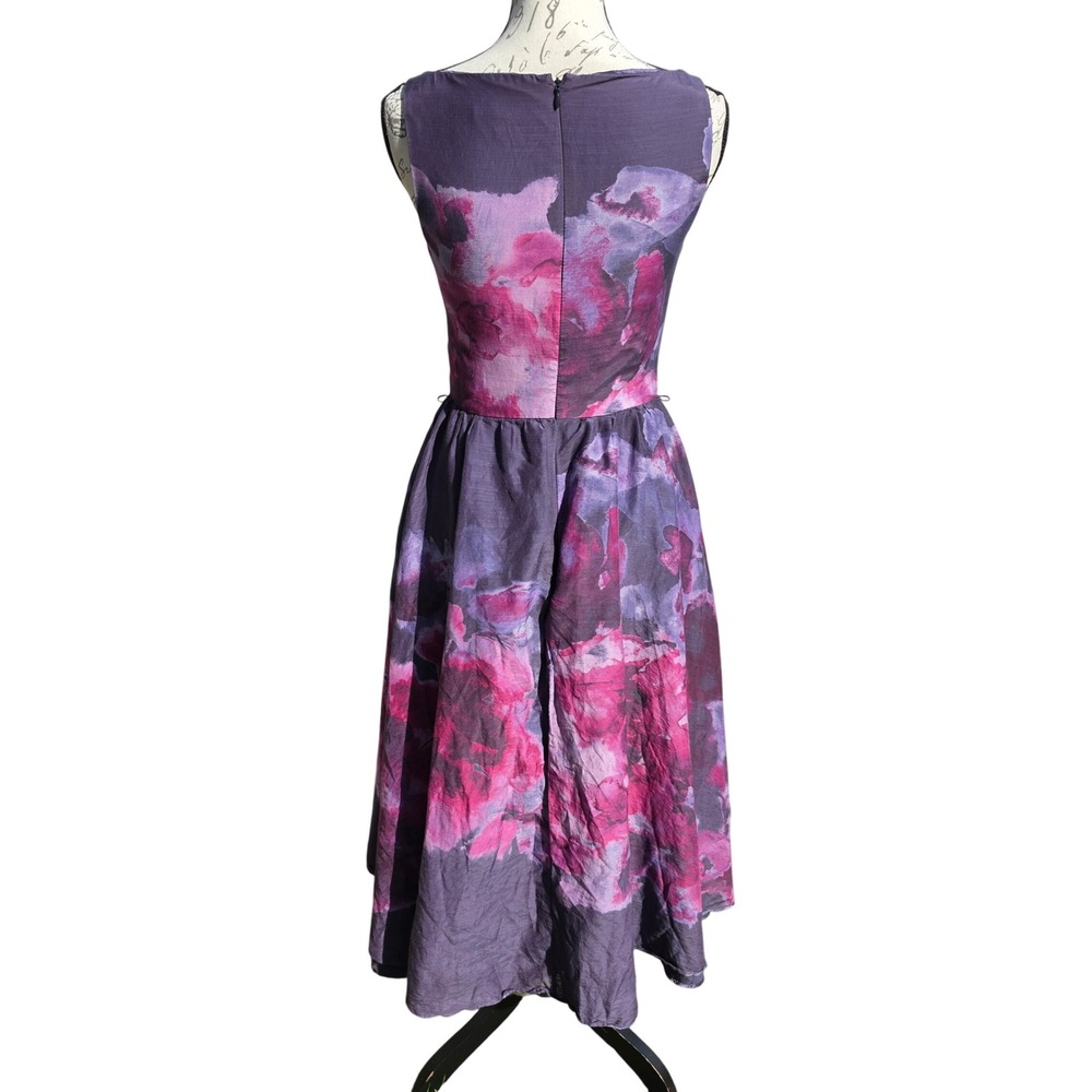 Lela Rose Neiman Marcus Target Floral Silk Blend High-Low Dress Purple Size 4 - Picture 7 of 11